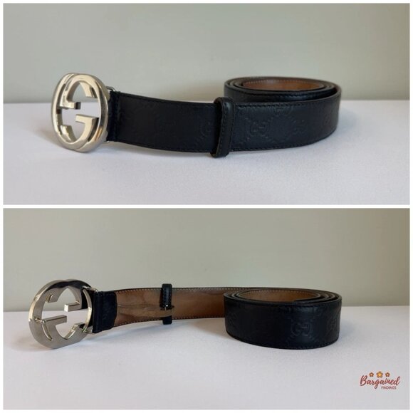 Auth Gucci Black Guccissima Leather Silver Interlocking G Buckle Belt 115/46 - Picture 6 of 13